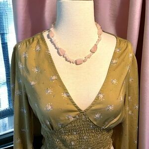 Natural Gemstone Pink Rose Quartz  18” Necklace with Silver Beads